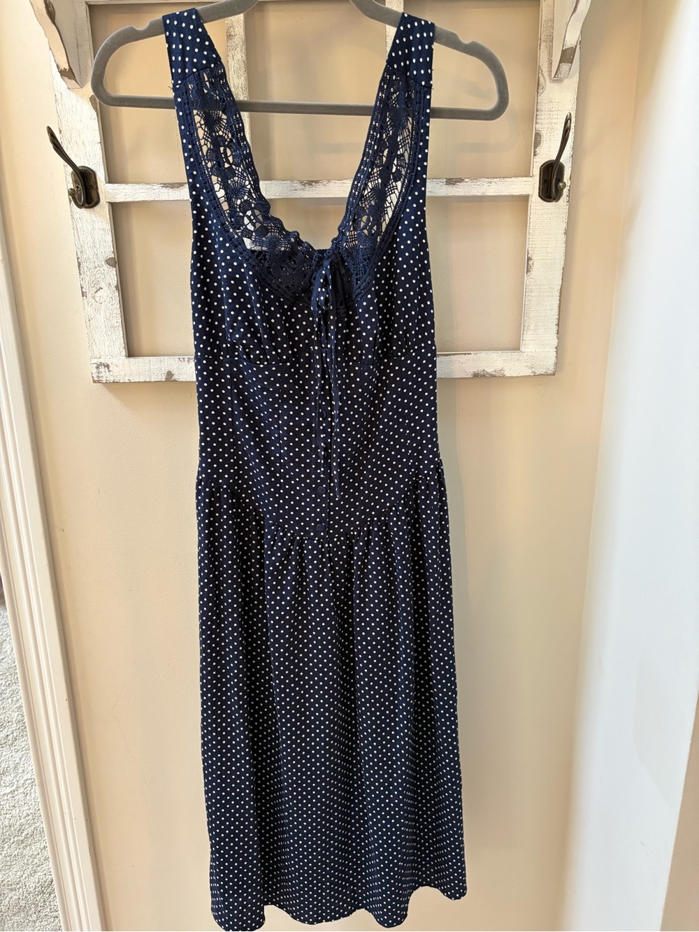 wild fable Navy and White Polka Dot Lace-Back Midi Dress